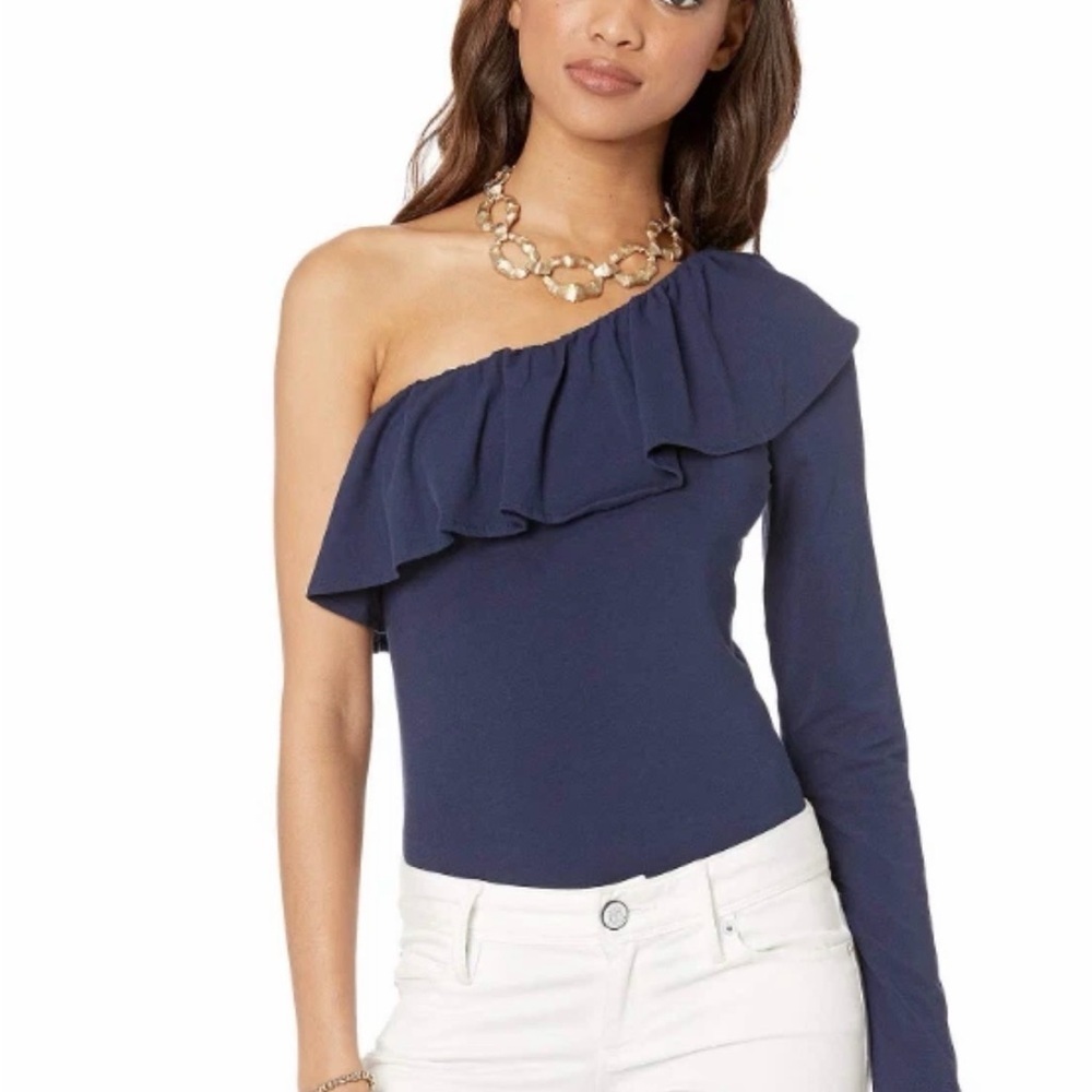 Lilly Pulitzer Kourtney One Shoulder Navy Bodysuit Women's Size M Pima Cotton